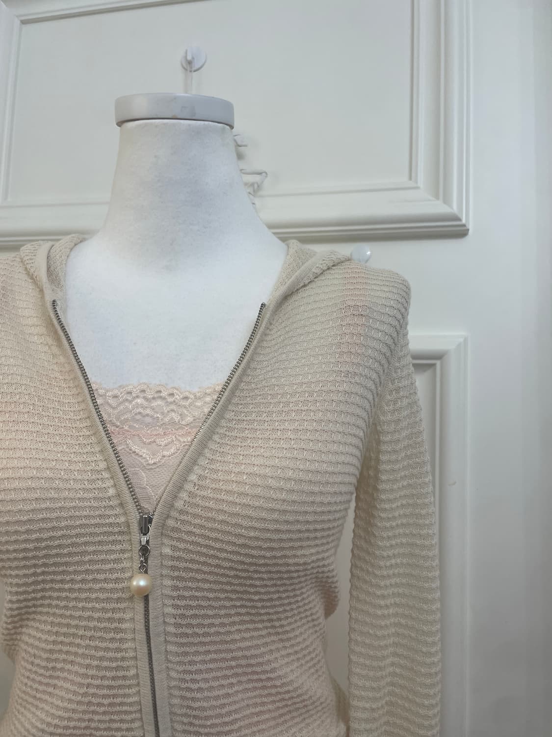EF-DE ivory pearl charm knit zip-up&cora 상품이미지5