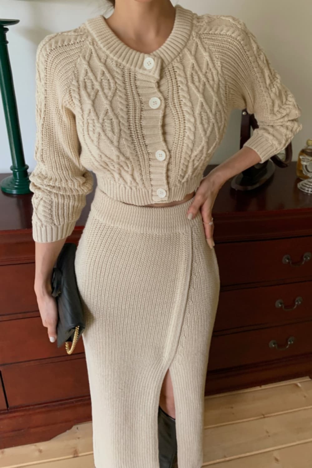 니트 크롭 가디건 롱 스커트 셋업 상품이미지8