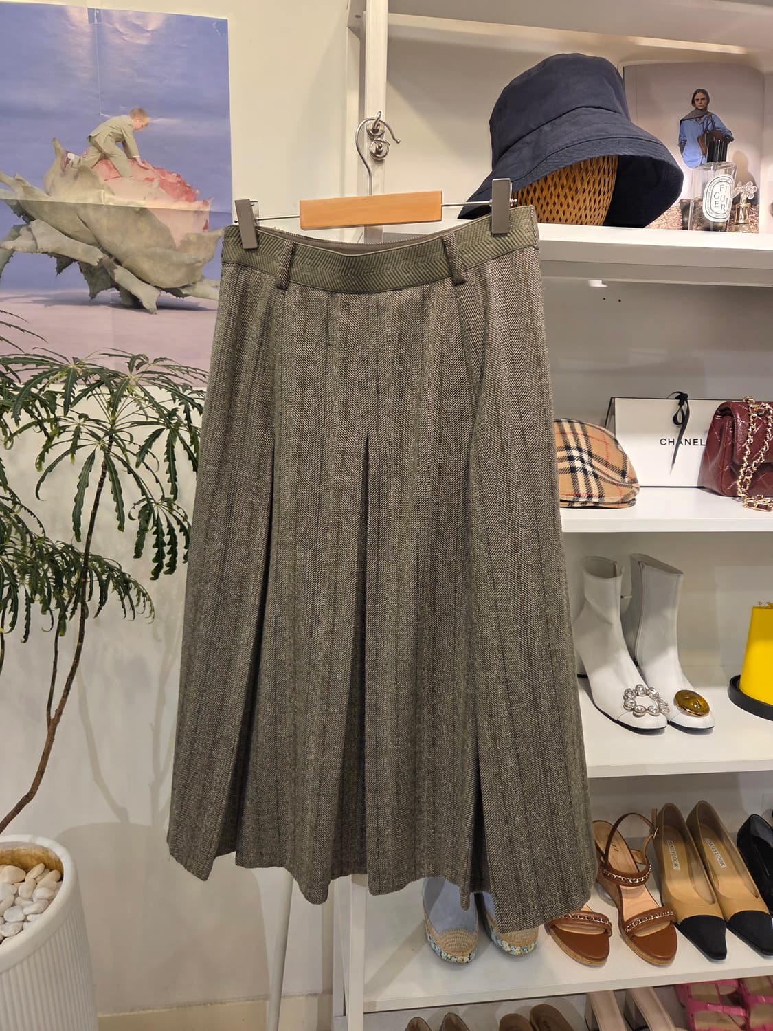 타임 울블랜딩 헤링본 주름 스커트 상품이미지6