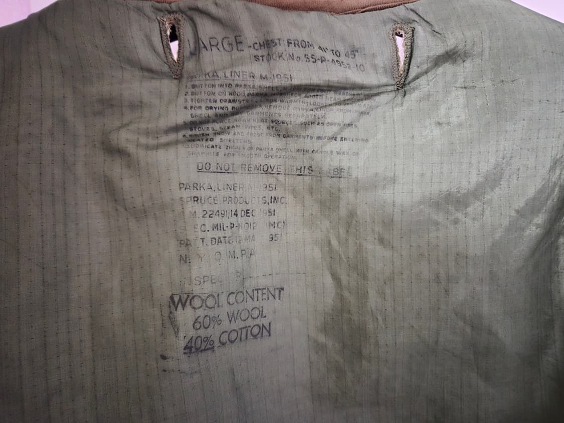 미군 오리지널 M51 (M-1951) 피쉬테일 파카 양털내피 라지 민트급 상품이미지8
