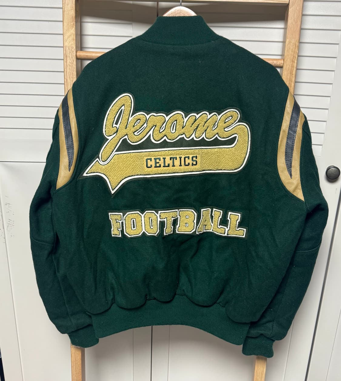 XL 90s delong USA 딥그린 자수 울 봄버 바시티 자켓 상품이미지2