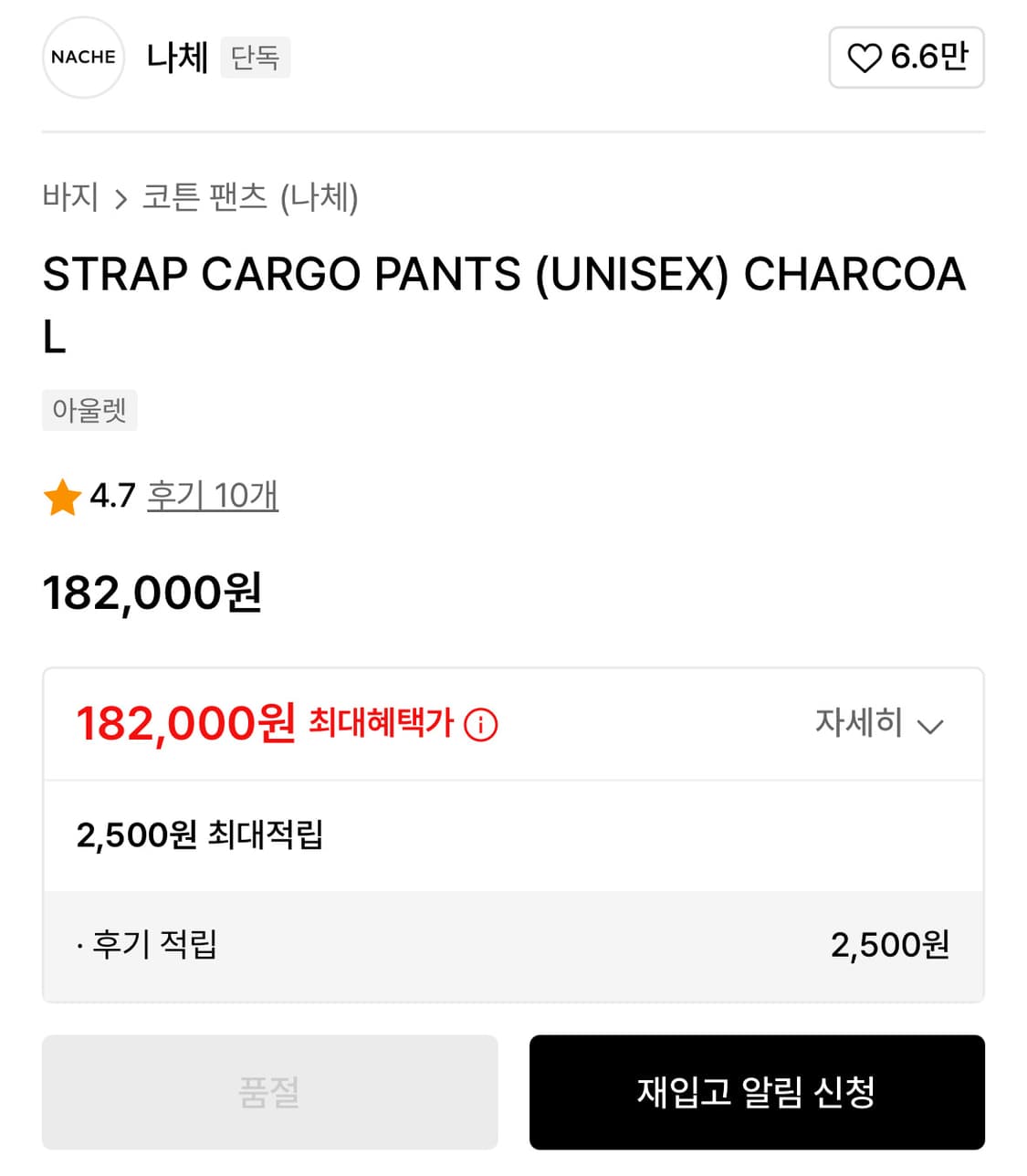 나체 스트랩 카고 팬츠 차콜 상품이미지2