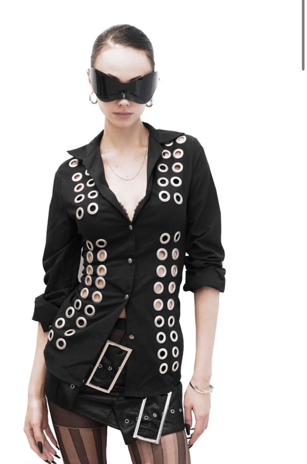 KIMYO BACK CORSET SLIM SHIRT IN BLACK 상품이미지1