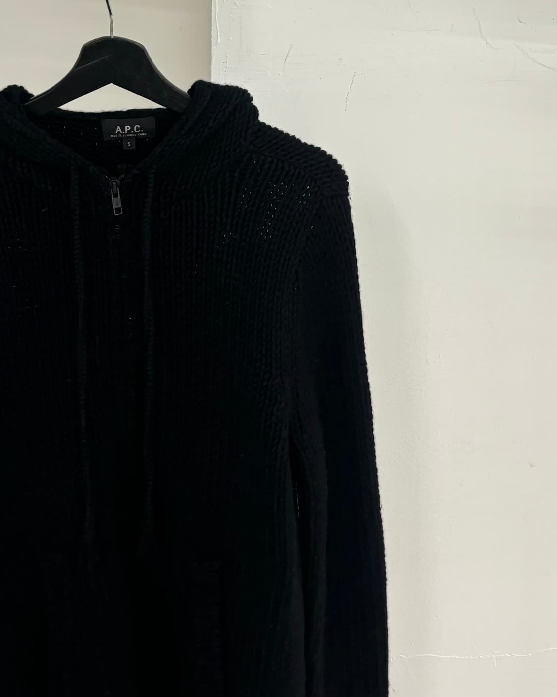 아페쎄 블랙 울 니트 후드집업 상품이미지4