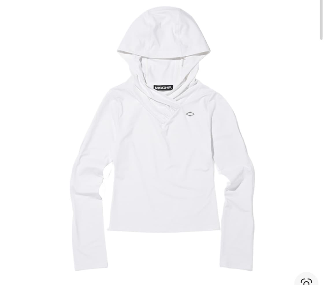 미스치프 후드 셔링 오버랩 탑 화이트 상품이미지1