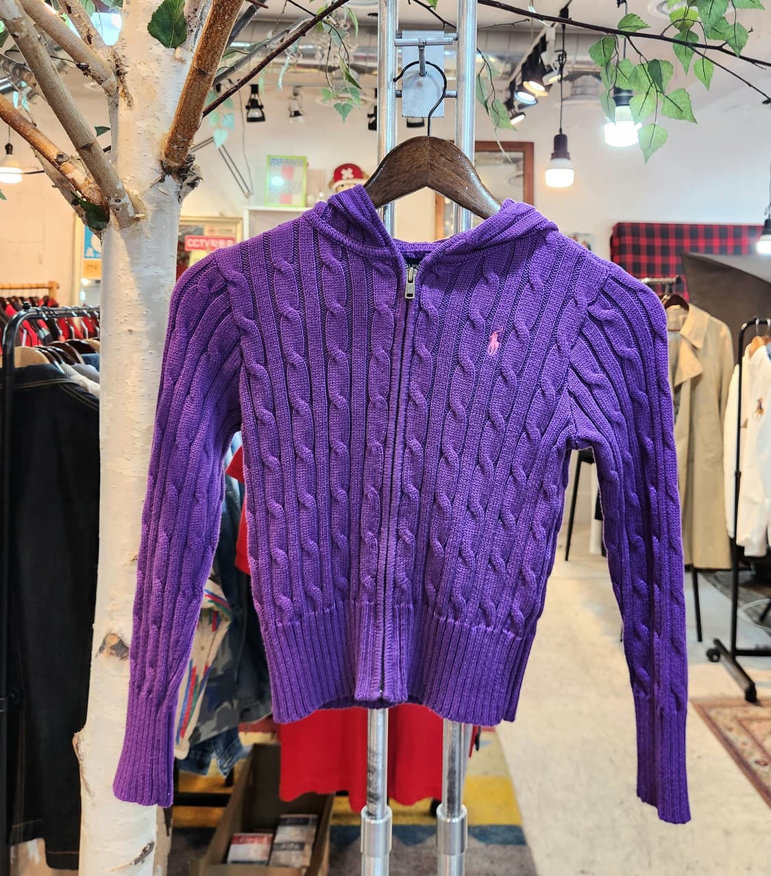 랄프 로렌 후드 꽈배기 크롭 니트  집업 상품이미지1