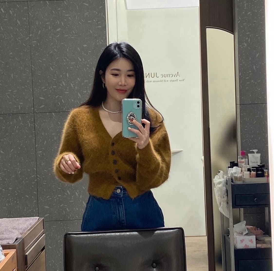 택O) 다이애그널 모헤어 실루엣 가디건 브라운 상품이미지2