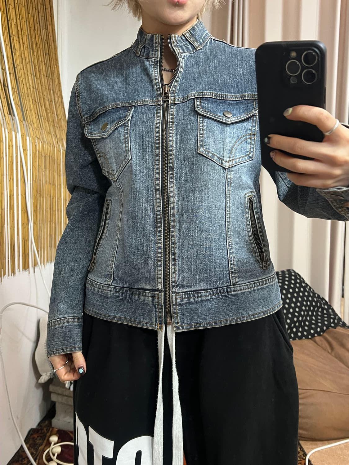 빈티지 여성 투포켓 헨리넥 데님 트러커 상품이미지1