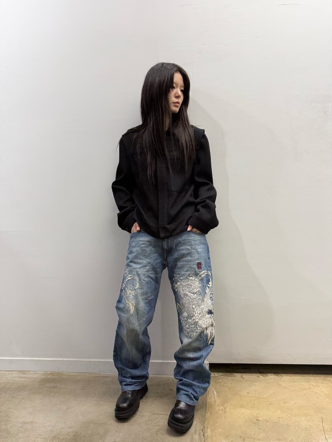 카라쿠리 타마시 오리엔탈 디테일 와이드 데님팬츠 상품이미지1