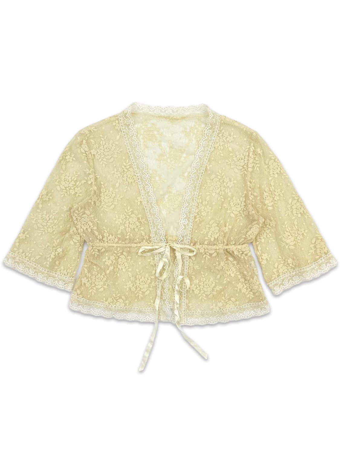 빈티지 옐로우 레이스 리본 레이어드 가디건 상품이미지2