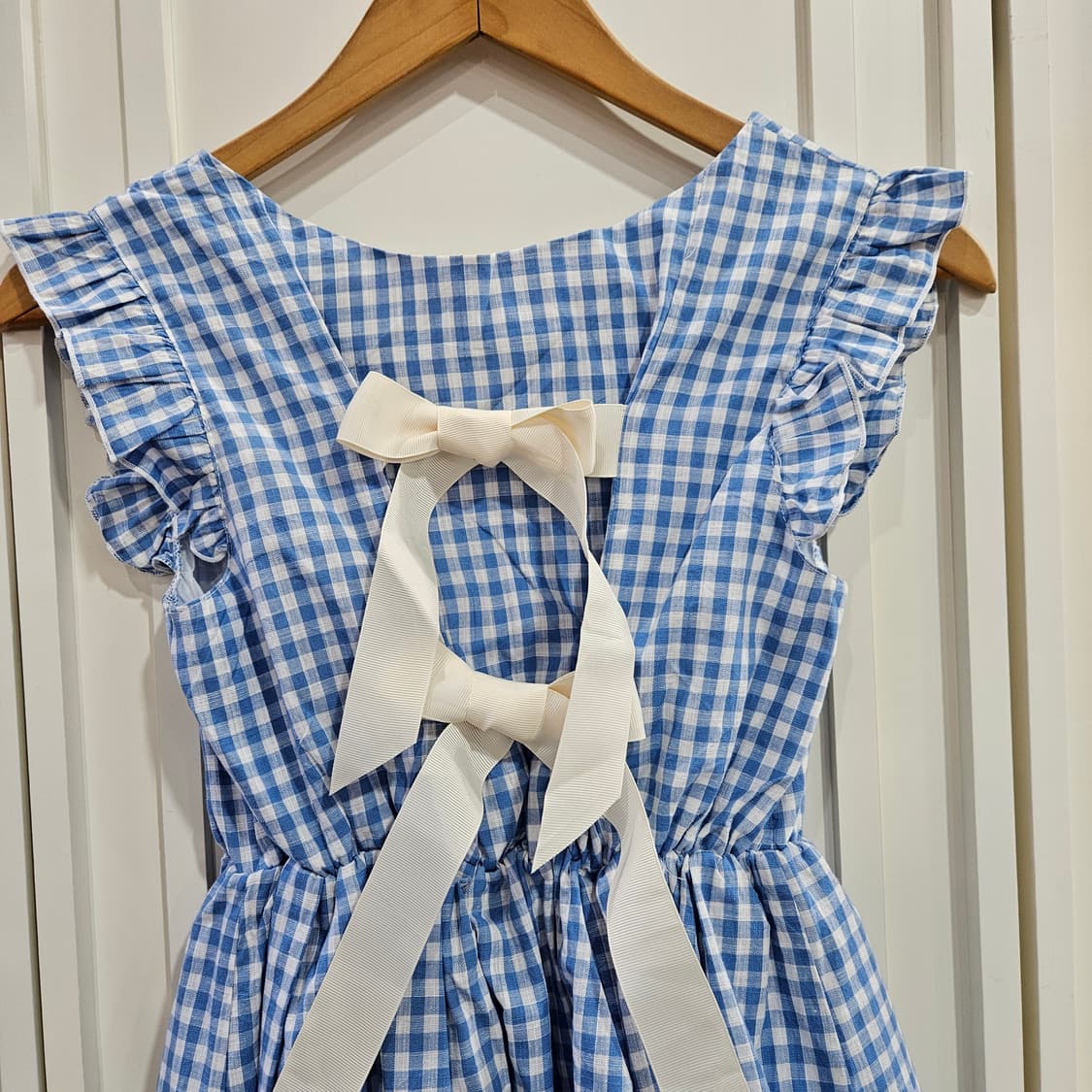 블루 깅엄체크 플레어 원피스 상품이미지5