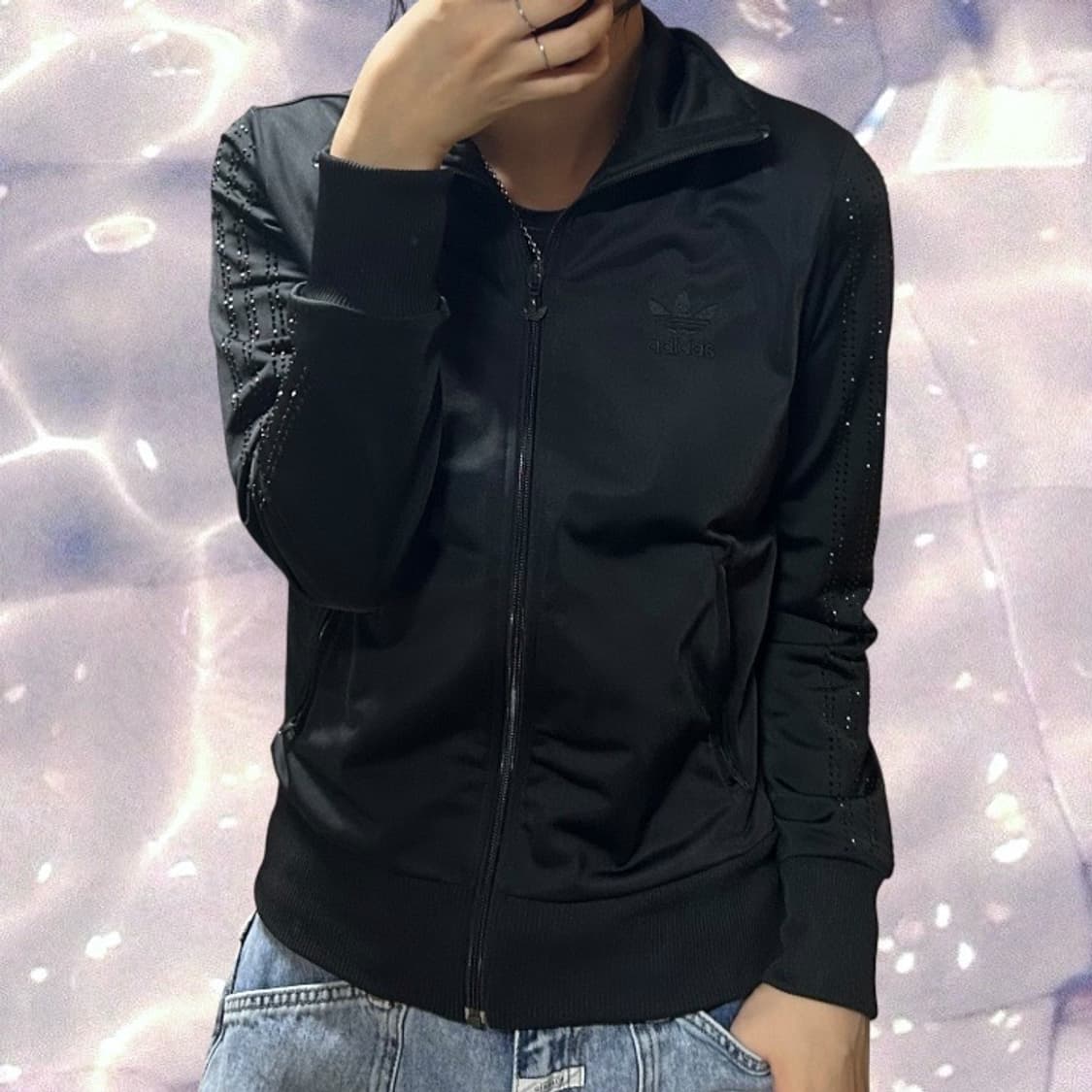아디다스 글리터 빅로고 파이어버드 져지 블랙 올블랙 90 상품이미지2