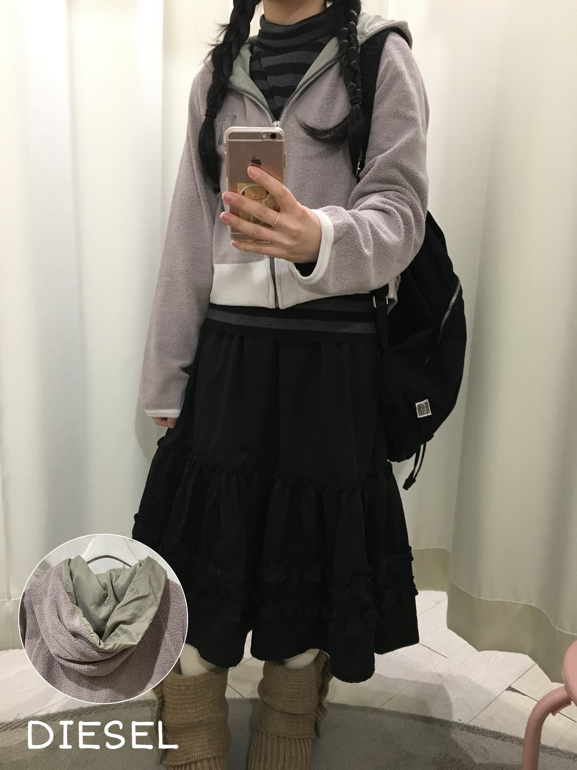 디젤 셔링 배색 후드집업 상품이미지1