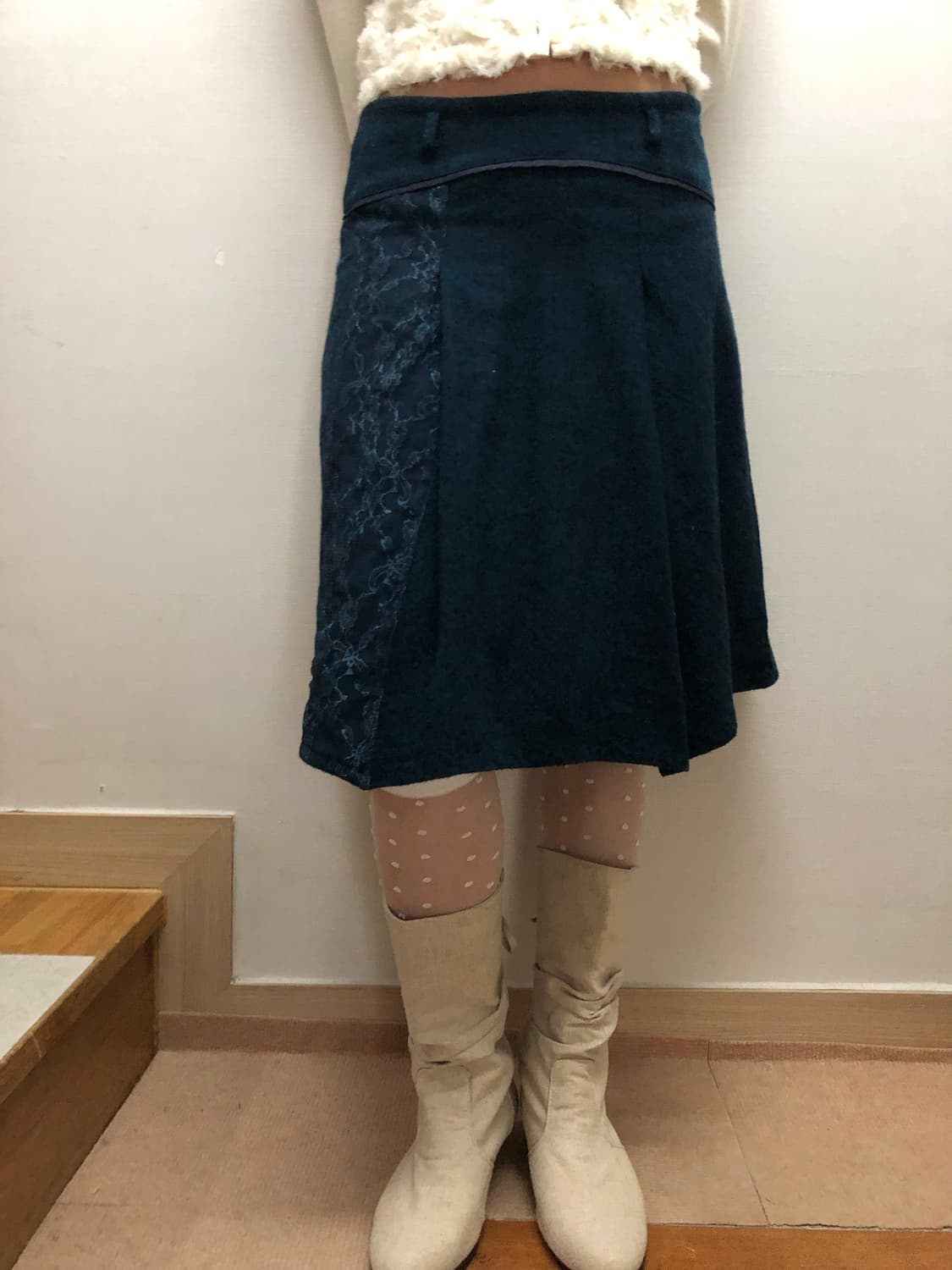 빈티지 다크네이비 레이스 울 플리츠 스커트 상품이미지2