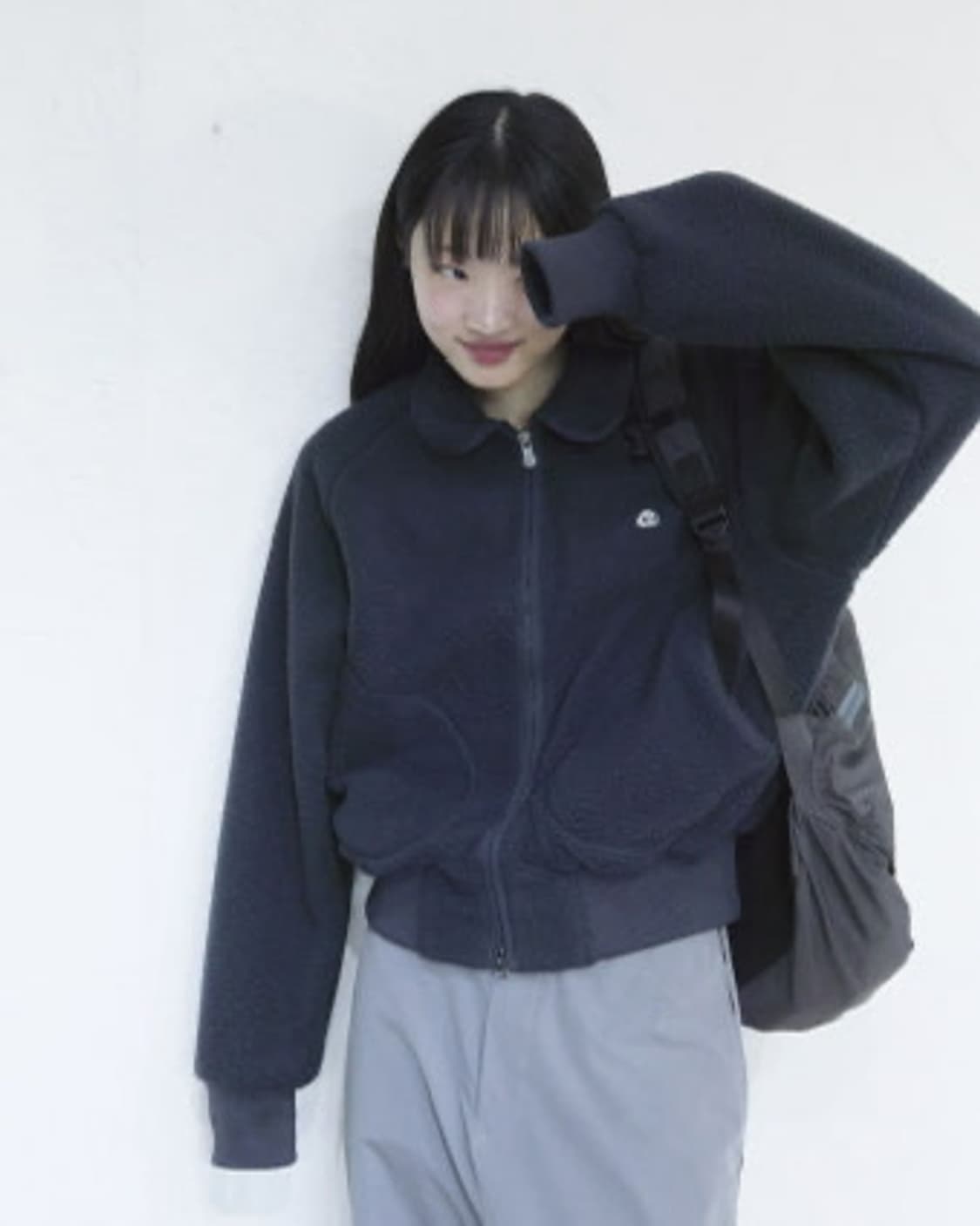 스마트어반유즈풀 코이세이오 라운드카라 플리스자켓 블루그레이 상품이미지1