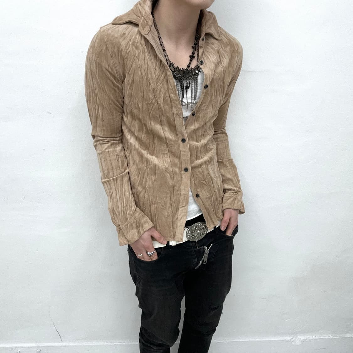Fuga beige wrinkle suede shirts 상품이미지2