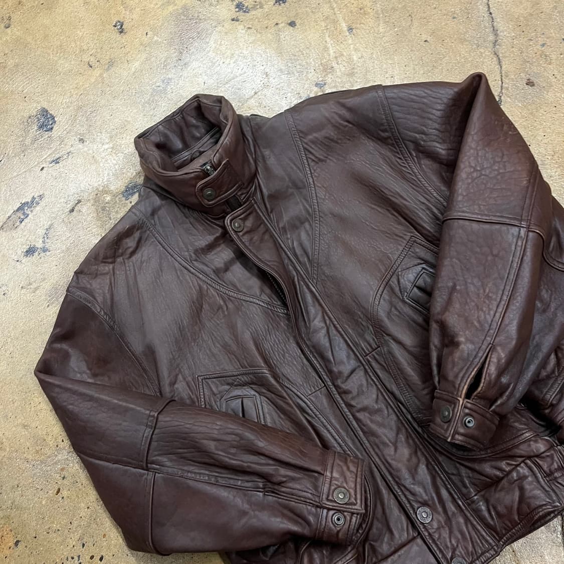 [정품/95] bigbell 빈티지 브라운 가죽 자켓 b14 상품이미지1