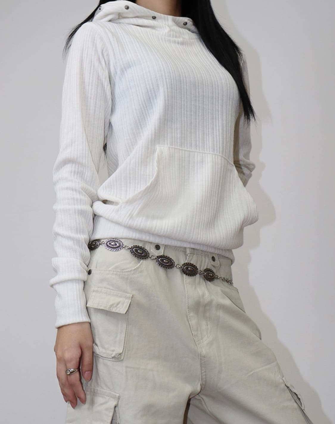 빈티지 스터드 니트 골지 후드 후디 긴팔 티셔츠 상품이미지4