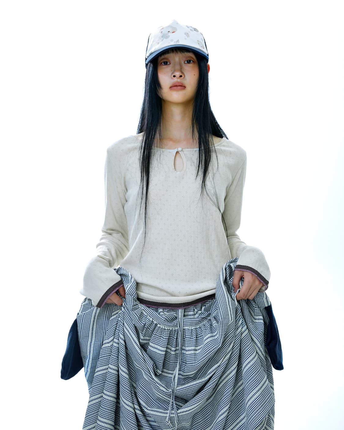 코이세이오 와이드 셔링 스커트 네이비 상품이미지2