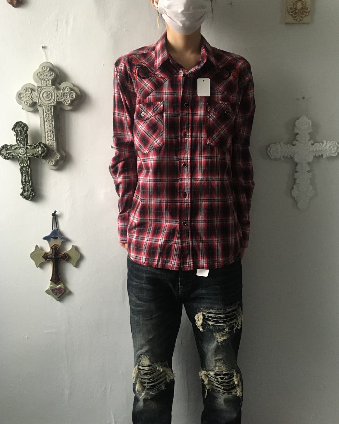 Tribal point check pattern shirt 상품이미지1