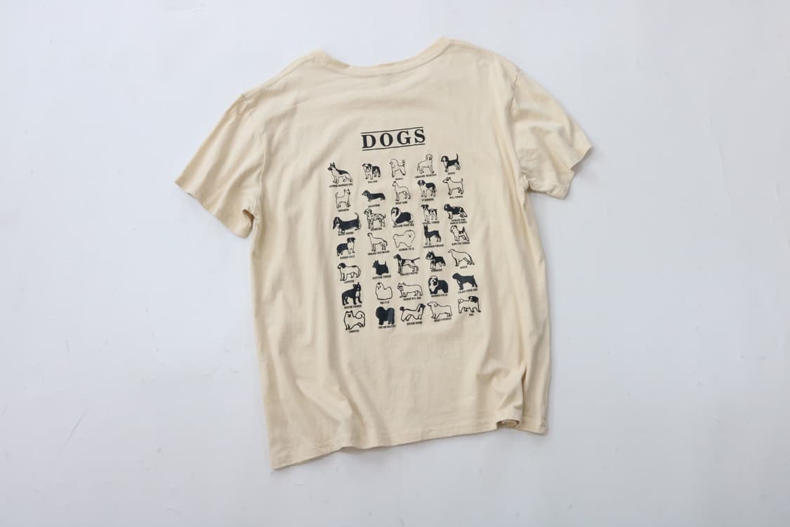 빈티지 DOGS 도그스 일러스트 그래픽 아이보리 반팔 티셔츠 (XXL) 상품이미지2