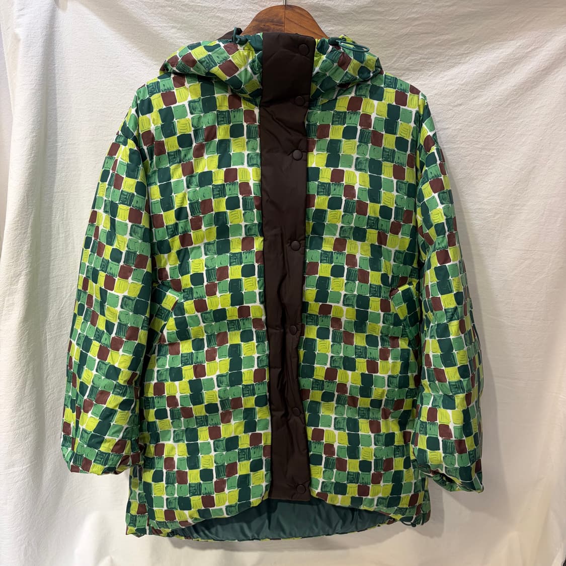 유니클로 X 마르니 체크 패턴 후드 패딩 점퍼 상품이미지1