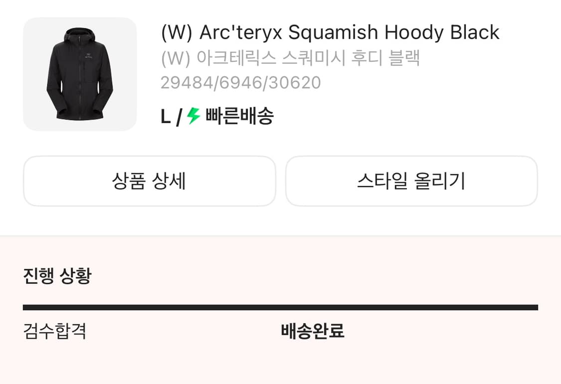 (W) 아크테릭스 스쿼미시 후디 블랙 L 상품이미지2