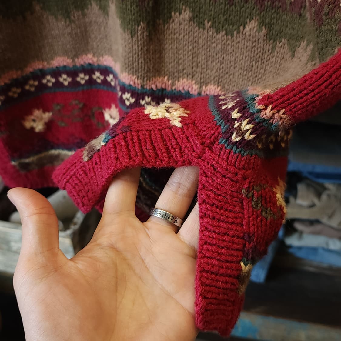 90s 빈티지 핸드메이드 니트 원피스 컨트리 강아지 프린팅 코튼 니트 M 상품이미지10