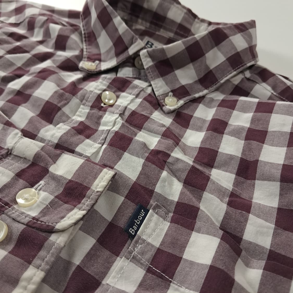 CK345 M 바버 테일러드핏 버건디 깅엄체크 셔츠 남방 상품이미지4