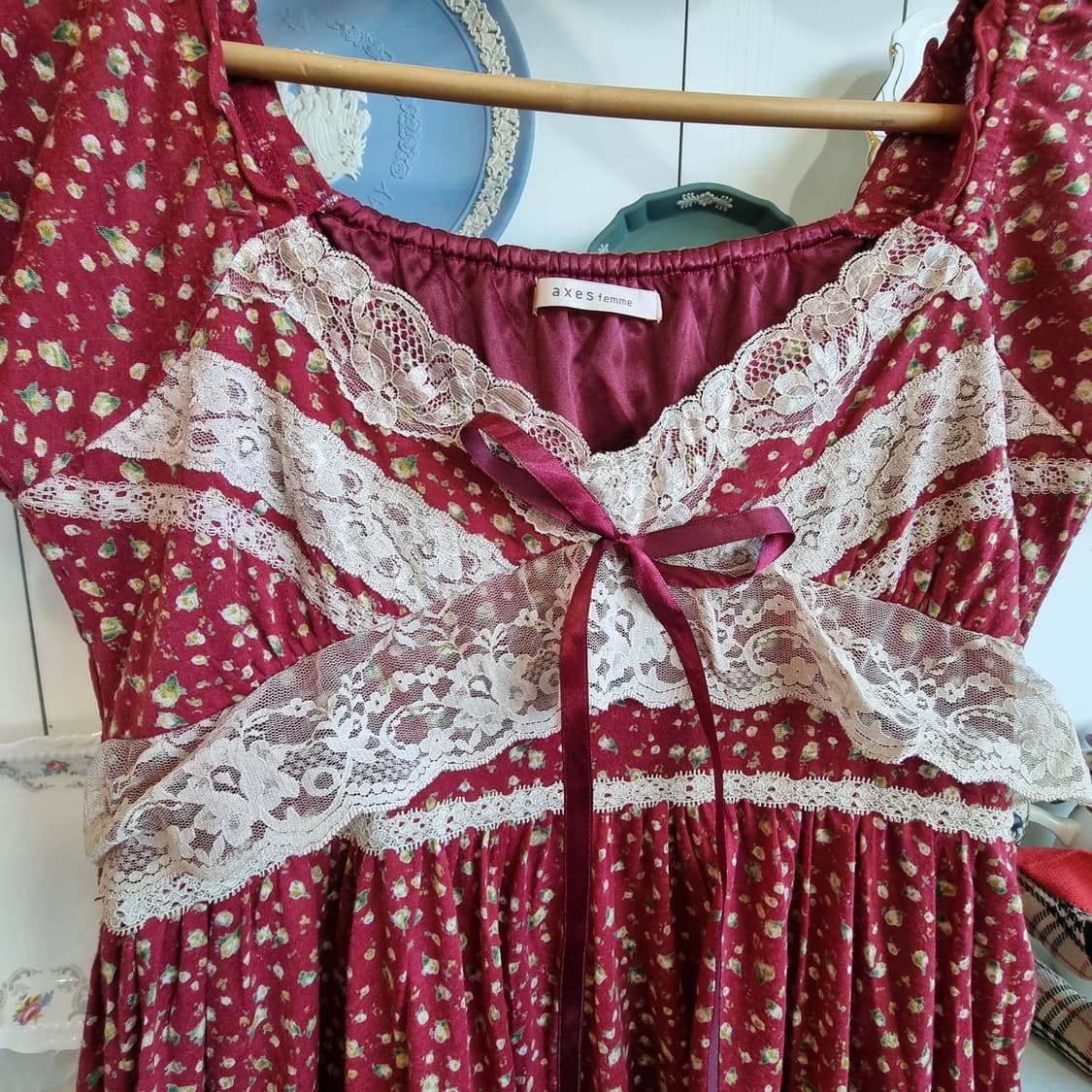 엑시즈팜 axes femme 와인 잔꽃 레이스 원피스 상품이미지3