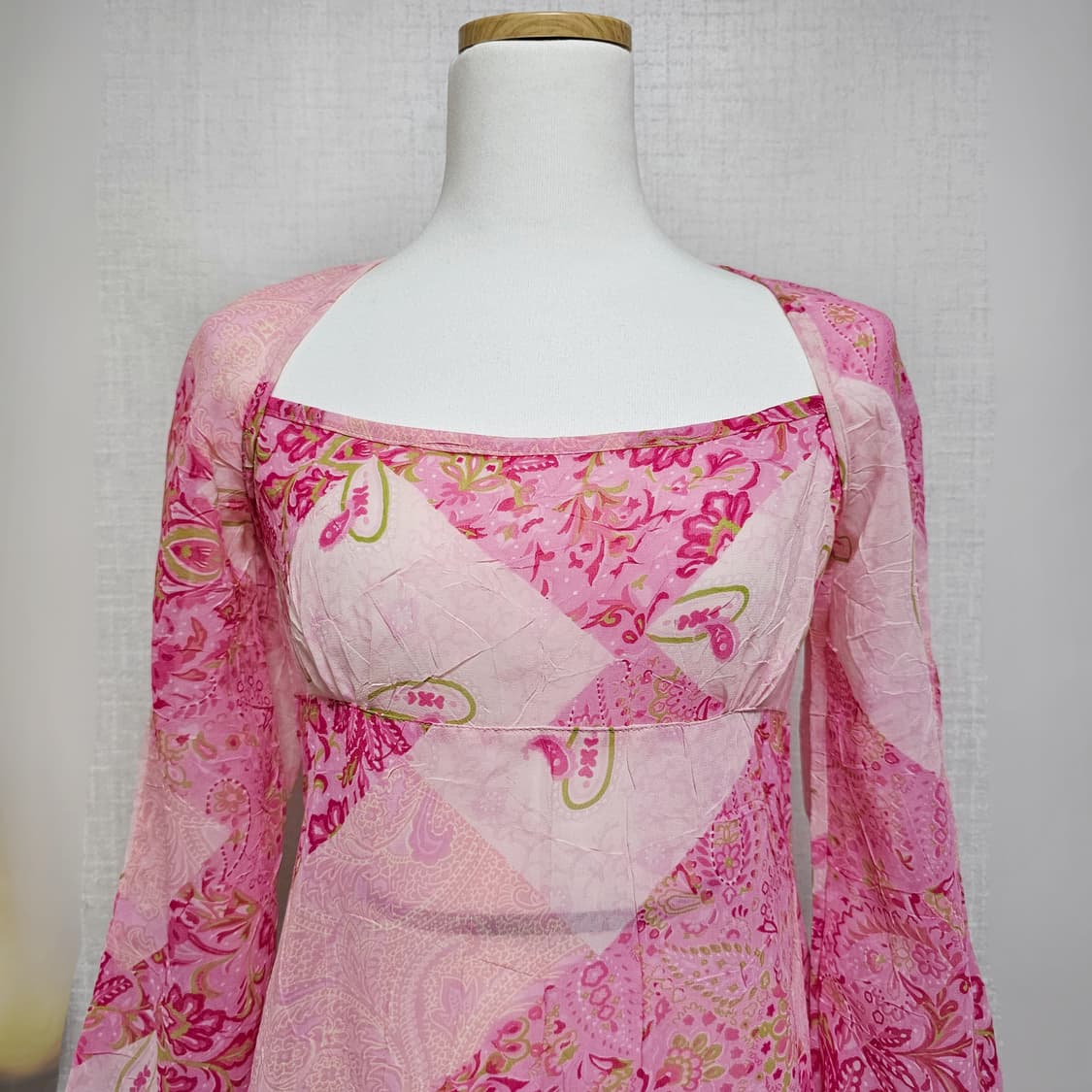 일본 빈티지) 페이즐리 패턴 블라우스 핑크 상품이미지6
