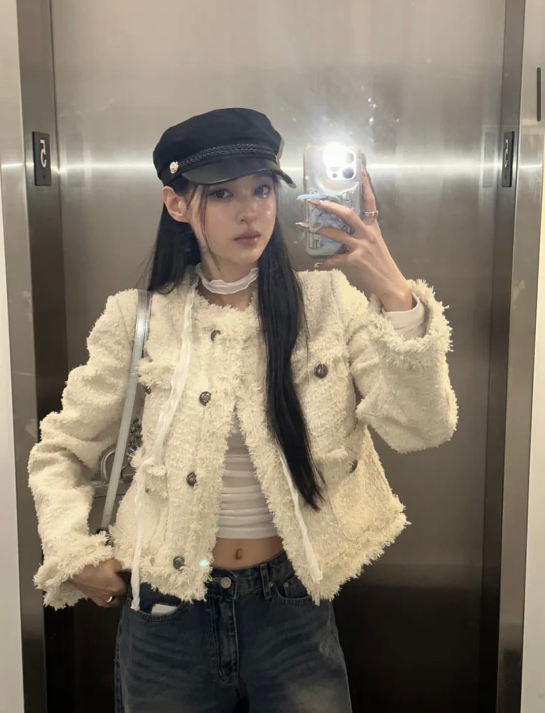 카키포인트 앤틱 크롭 트위드 자켓 아이보리 상품이미지2