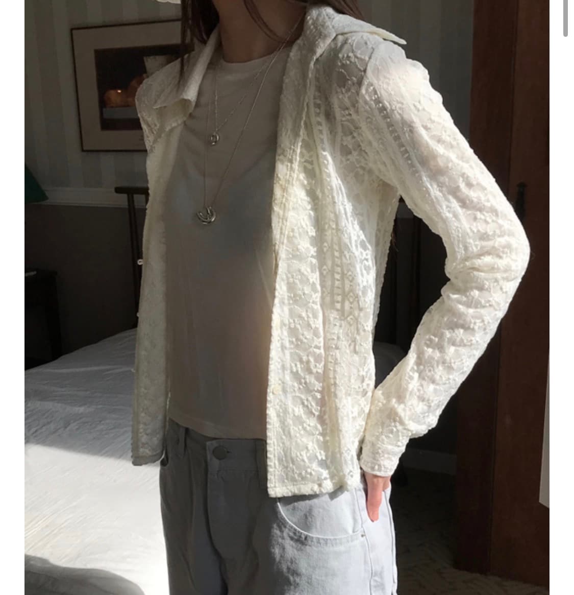 오네 시스루 가디건 아이보리 상품이미지2