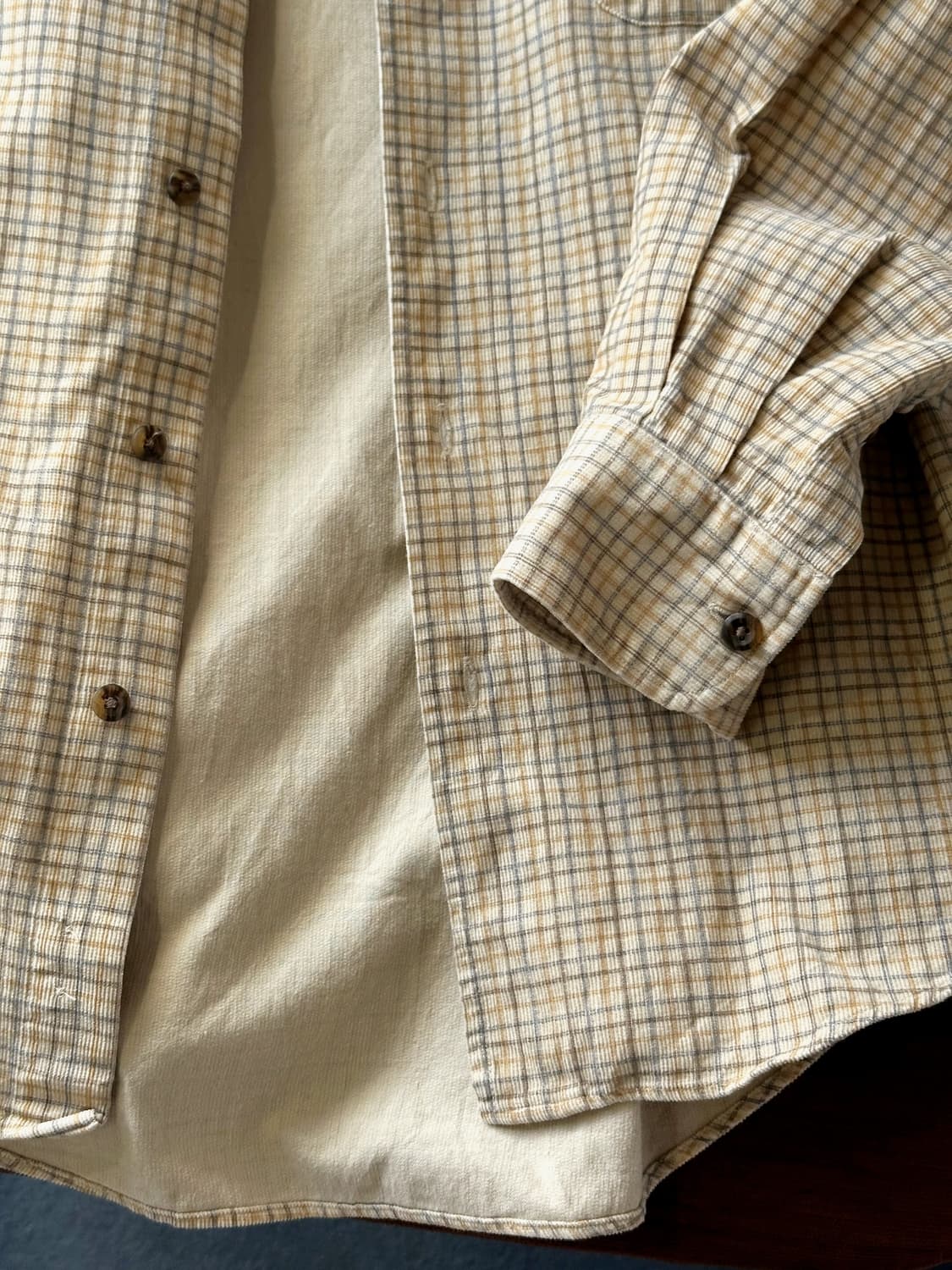 Brushed cord design cotton check shirt 상품이미지3
