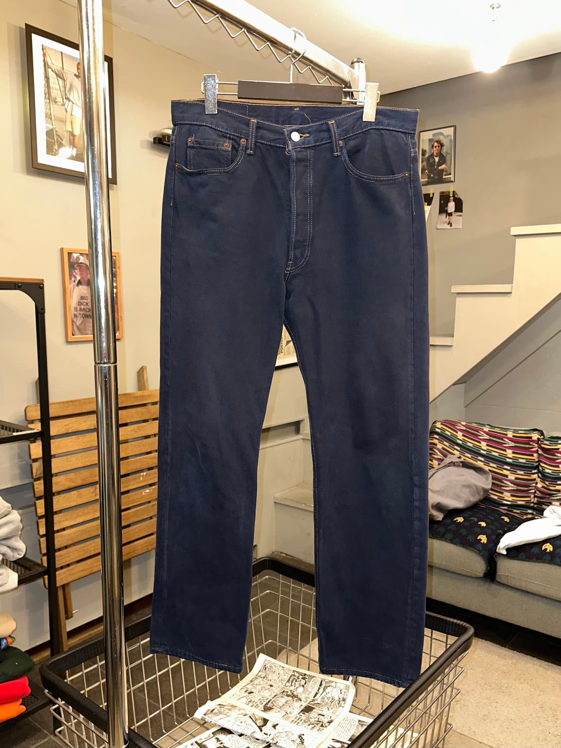 90’s Levi’s 501 navy denim washed pants 상품이미지4