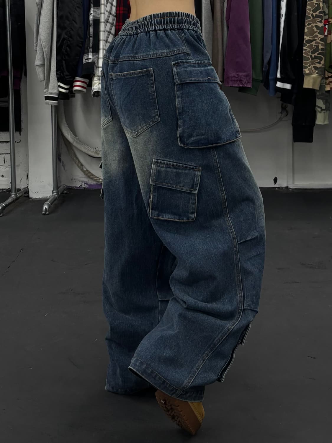 밴딩 와이드 데님 카고팬츠 상품이미지3