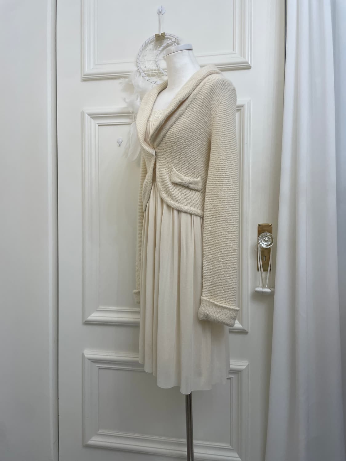 EF-DE ivory bow point collar cardigan 상품이미지3