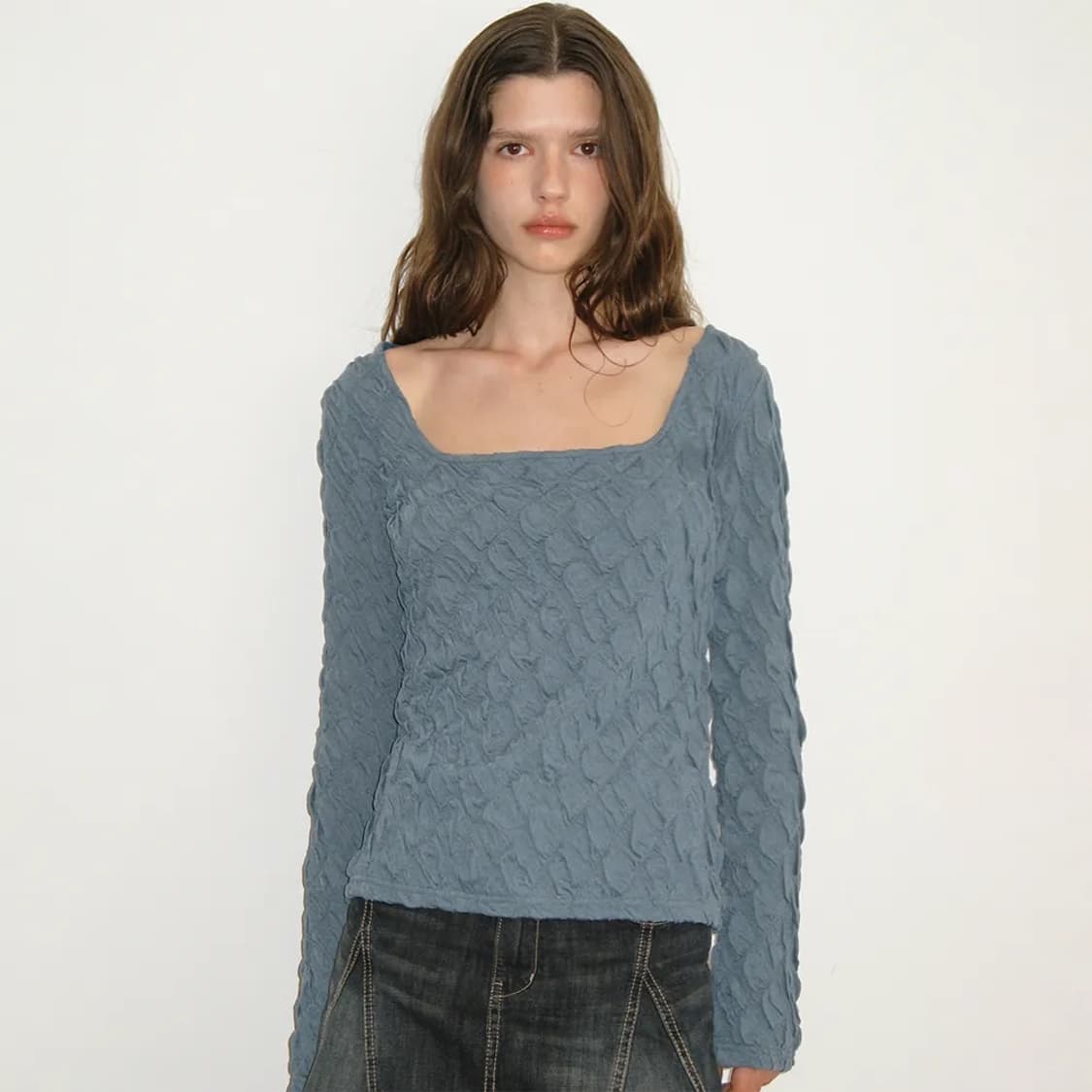 폴리수엠 스모킹 블라우스 그린블루 상품이미지1