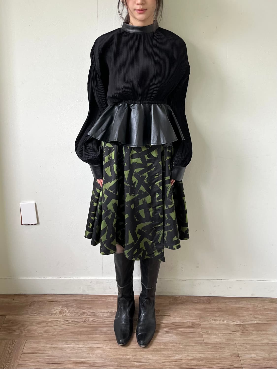 Japan vtg 레더 플리츠 탑 상품이미지8