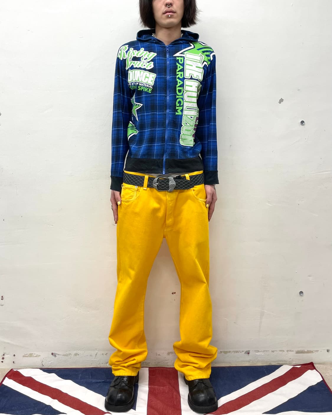 Retro Star Blue Check Hooded Zip-Up 상품이미지4
