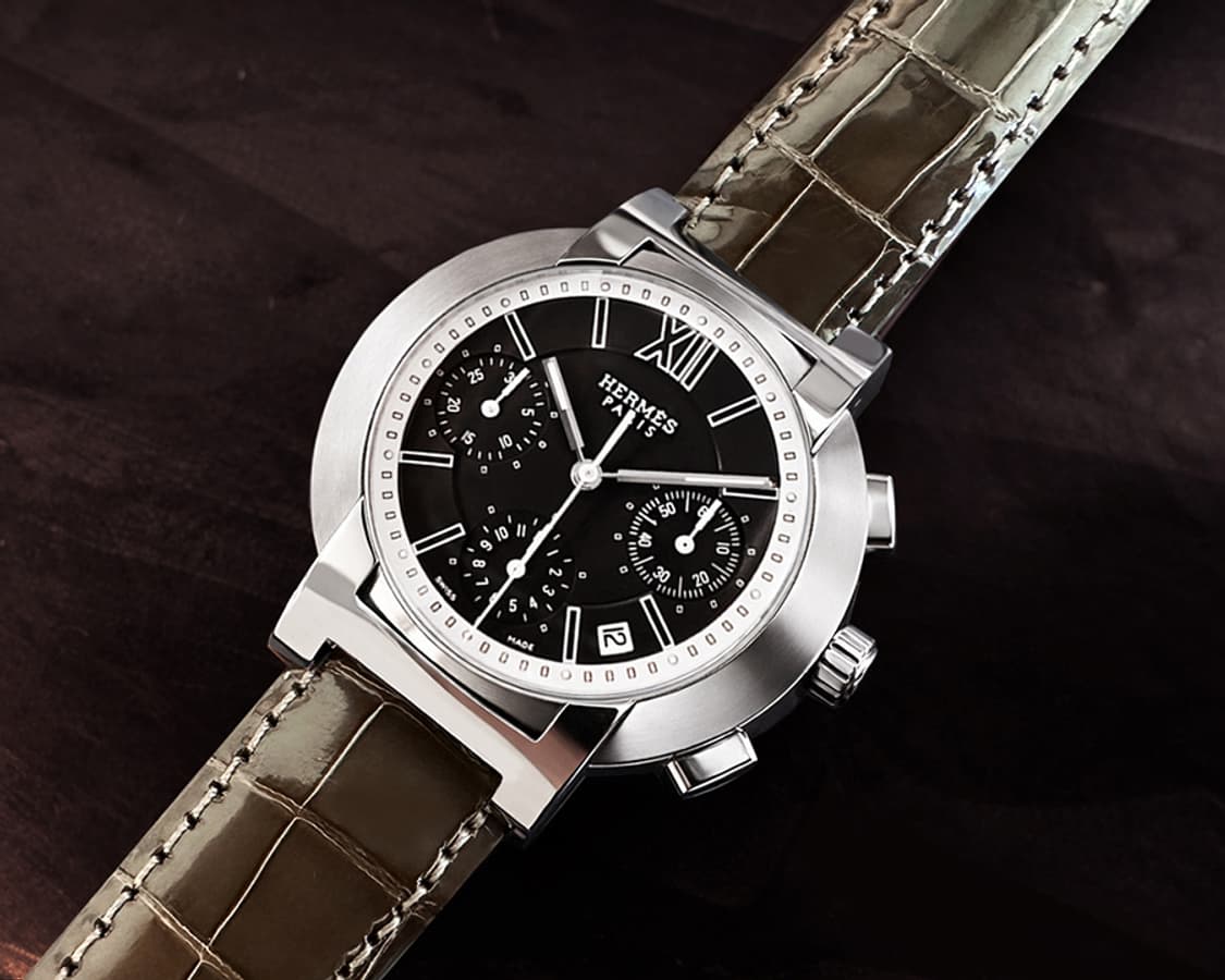에르메스 노마드 희귀 블랙판 남성용 크로노 그래프 악어가죽 시계 상품이미지3