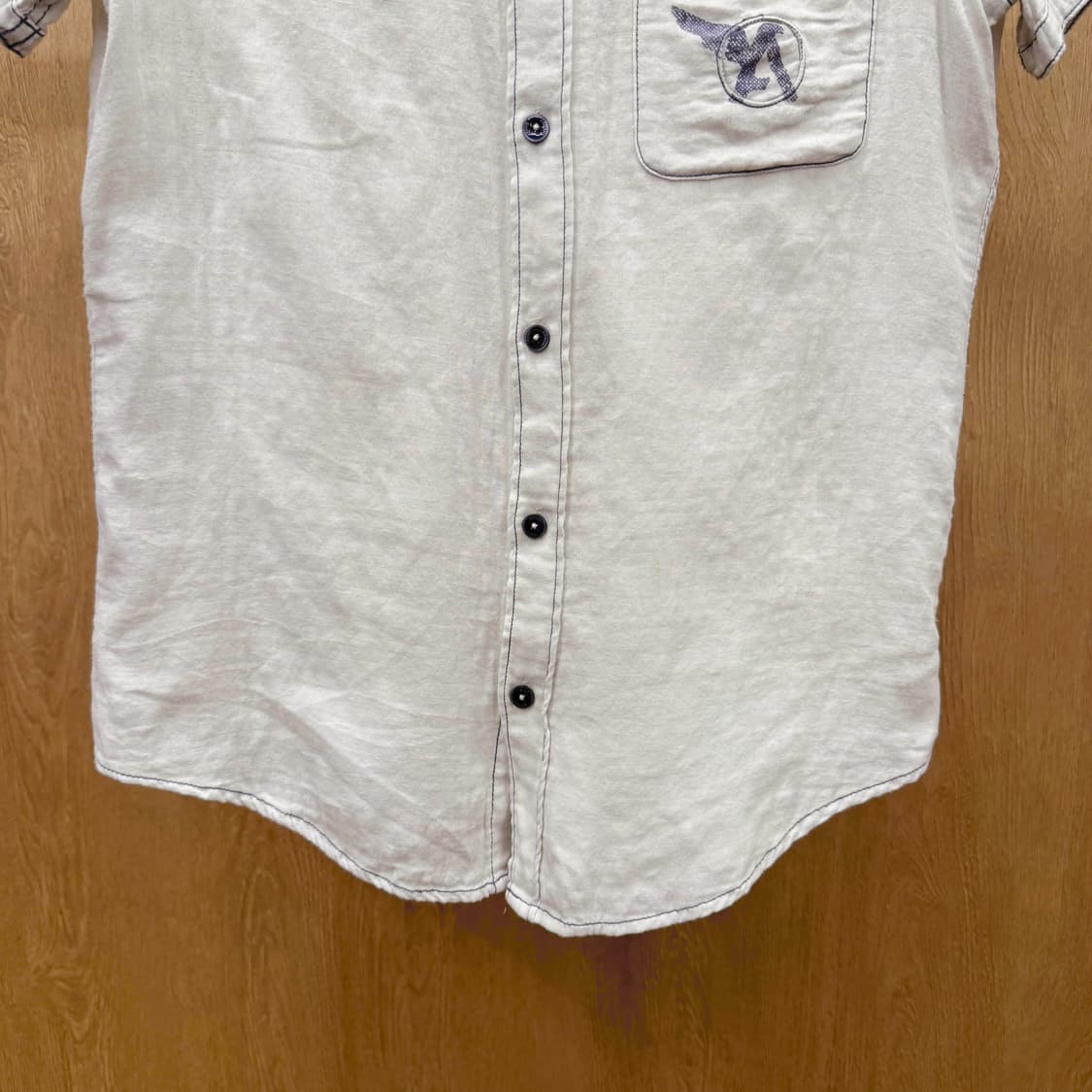 아르마니 진스 AJ반팔 셔츠 워싱 코튼 포켓 로고 프린팅 아이보리 상품이미지5