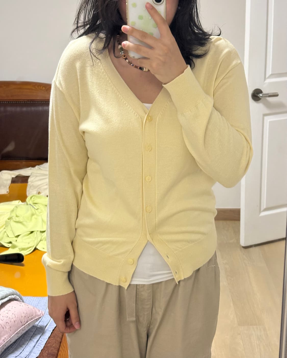 GU 아크릴 면 혼방 봄 가을 가디건 M 상아색🐤 상품이미지4