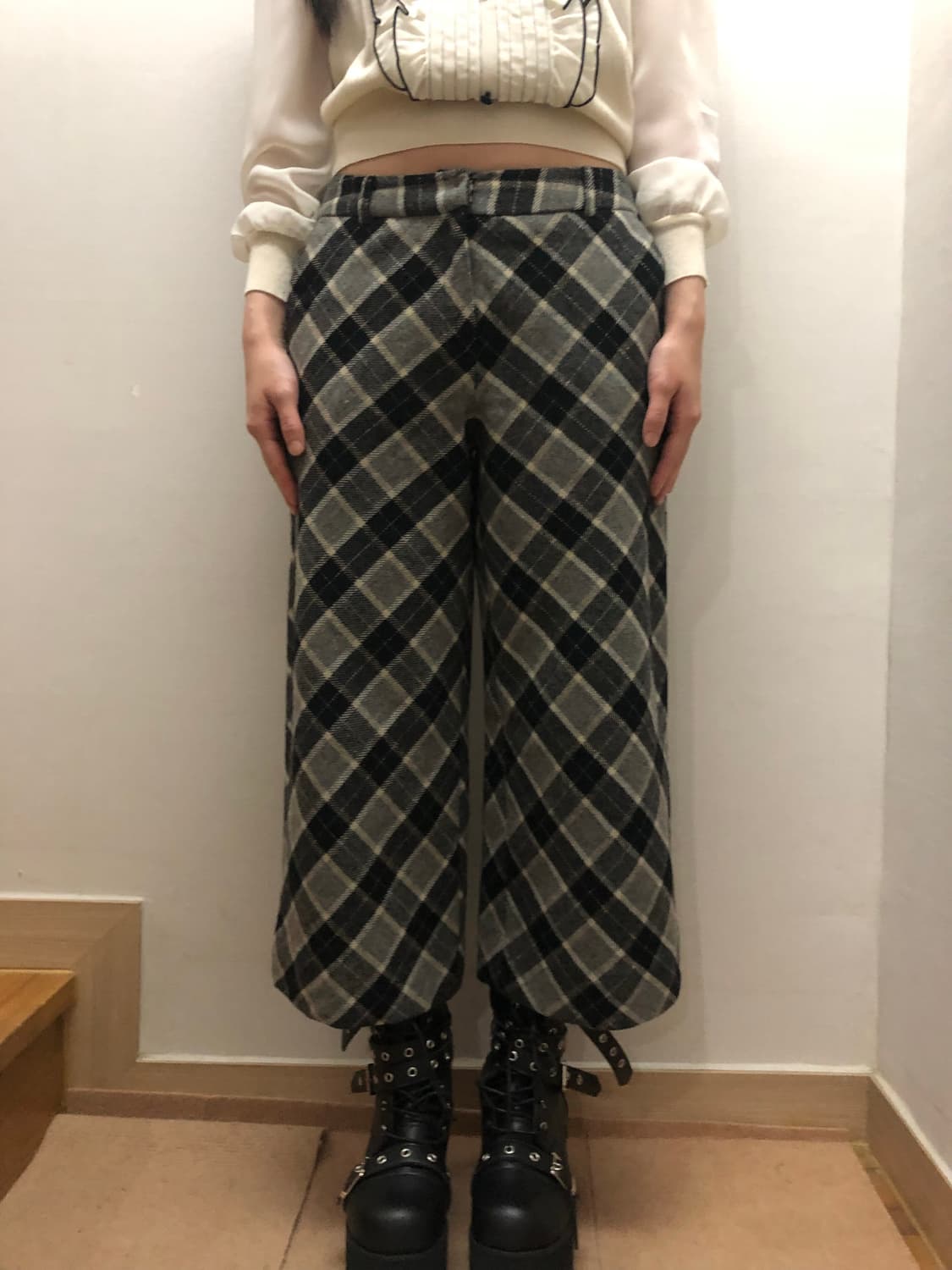 빈티지 그레이 체크 울 팬츠 상품이미지6