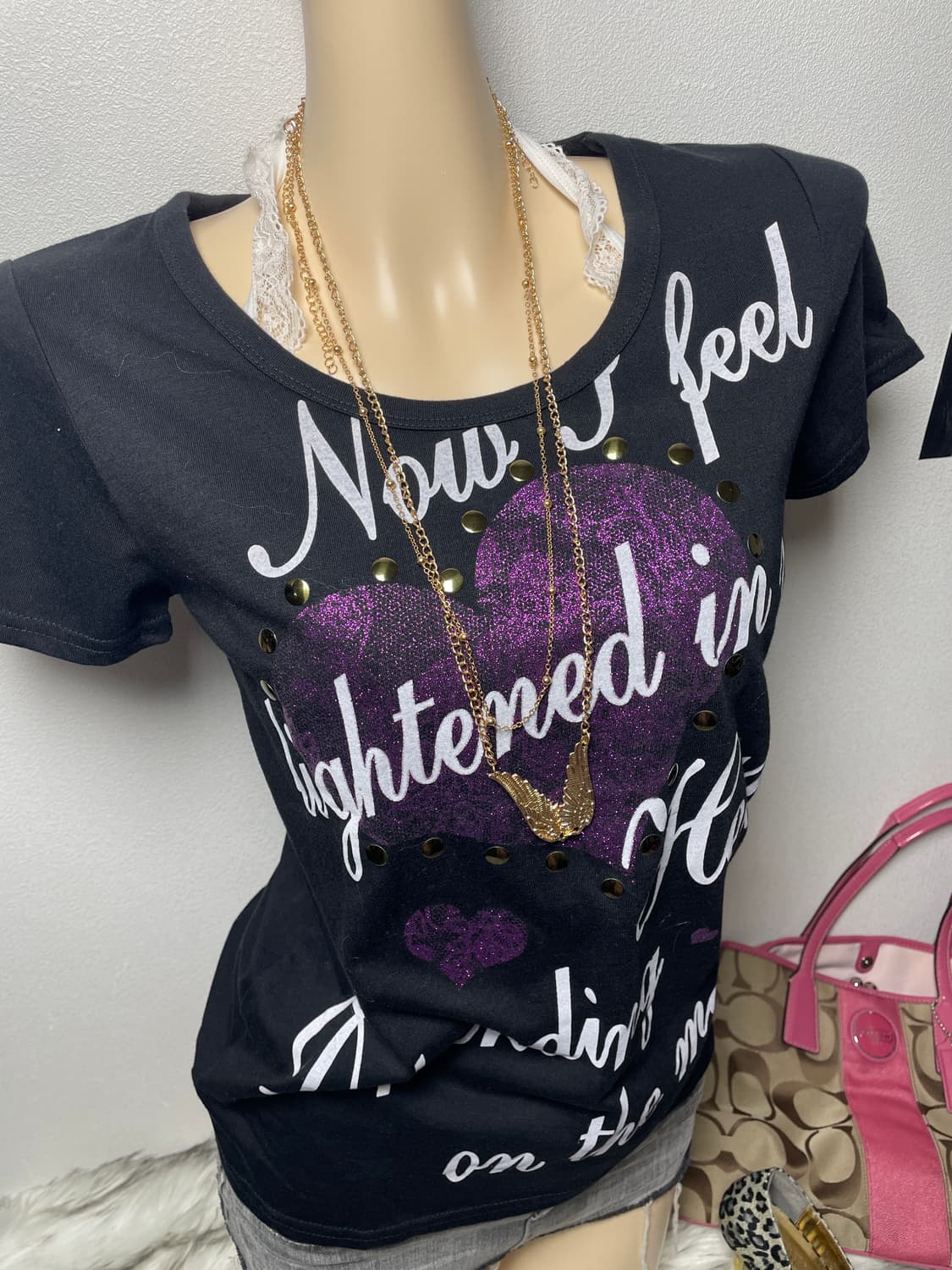 Chami 갸루 글리터 레터링 반팔 탑 상품이미지2