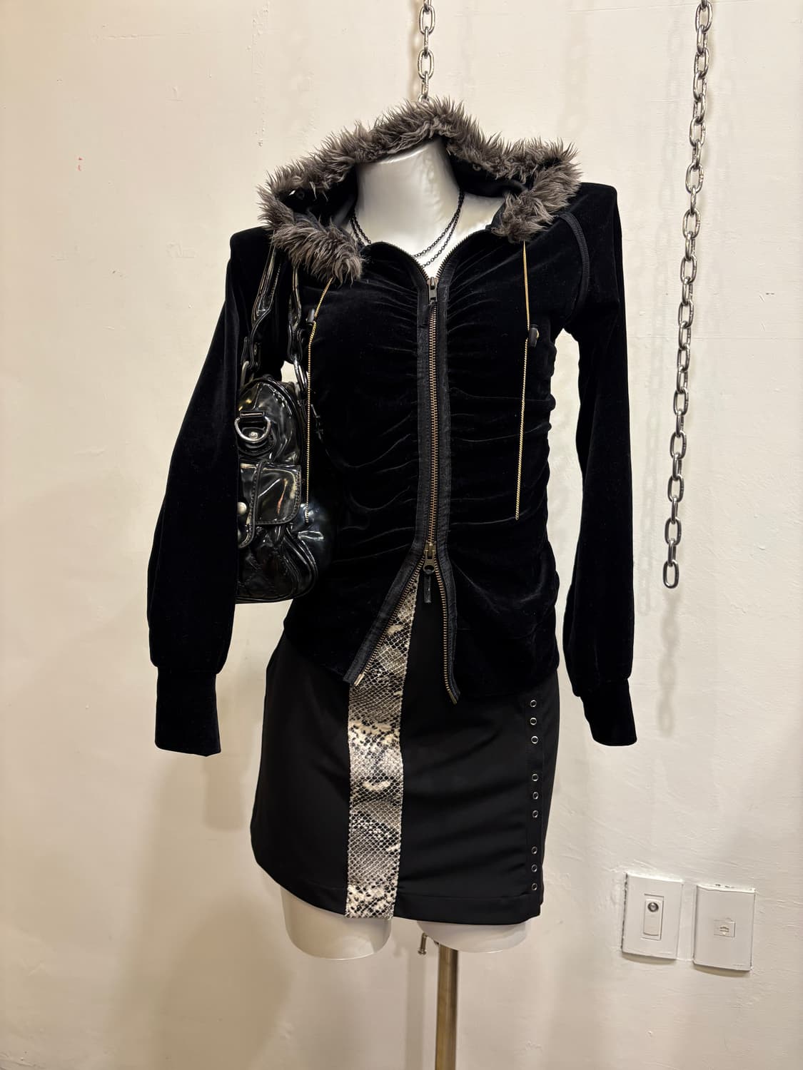 punk rave 펑크레이브 파이톤 패턴 버튼 절개 스커트 상품이미지6