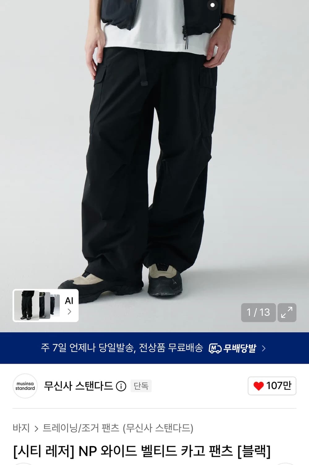 무신사스탠다드 시티레저 NP 와이드 벨티드 카고팬츠 상품이미지4