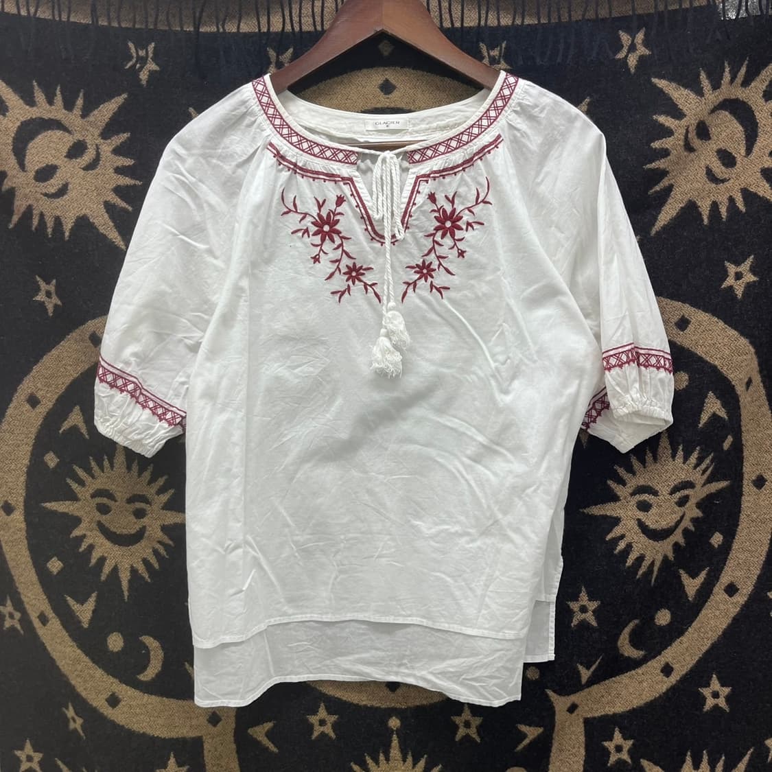 빈티지 산토리니 오리엔탈 에스닉 히피 리본 반팔 블라우스 K0033 상품이미지3