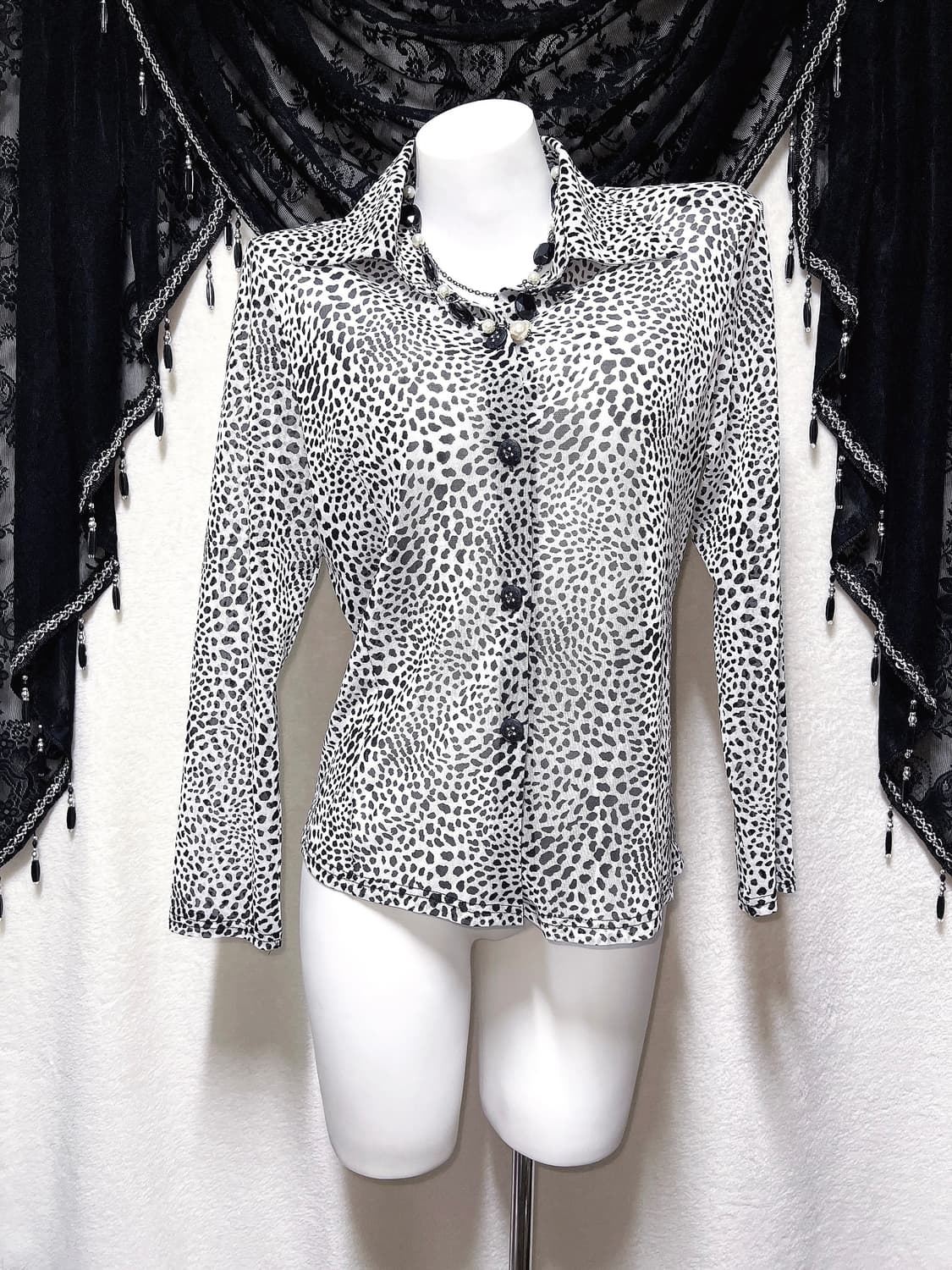 레오파드 호피 시스루 블라우스 셔츠 오네갸루 펑크 헤이세이 시부야 핀터 상품이미지7