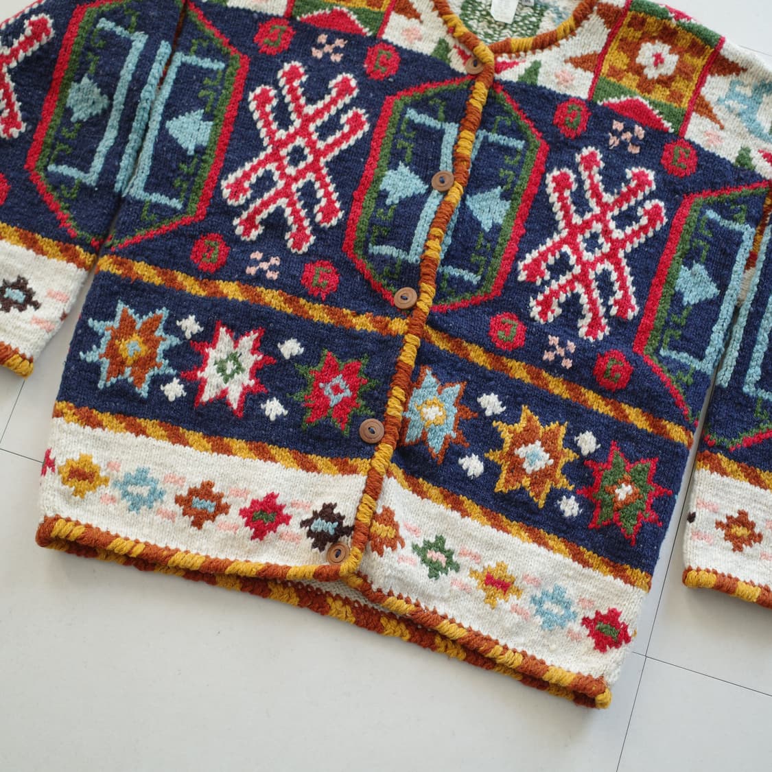 90s 빈티지 에스닉 나바호 아즈텍 핸드메이드 울 가디건 볼리비아(M) 상품이미지5